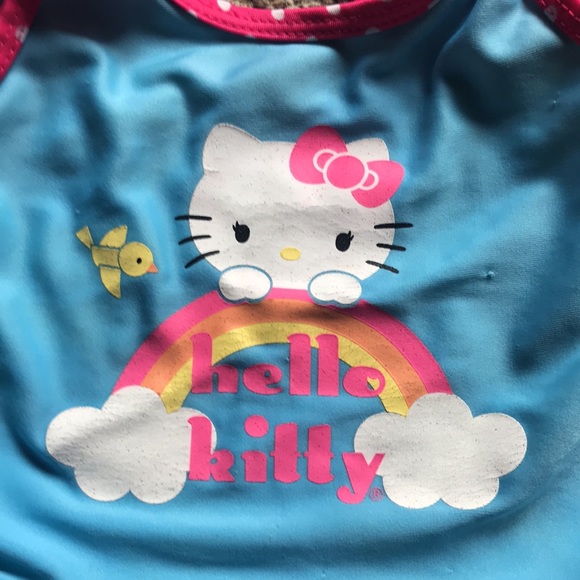 Hello Kitty 2 Piece Blue & Pink Polka Dot Ruffled Swimming Suit - Picture 3 of 9